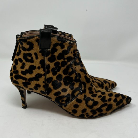 Veronica Beard Loretta Leopard Print Calf Hair Heeled Western Ankle Boots Sz 8 - Picture 3 of 14
